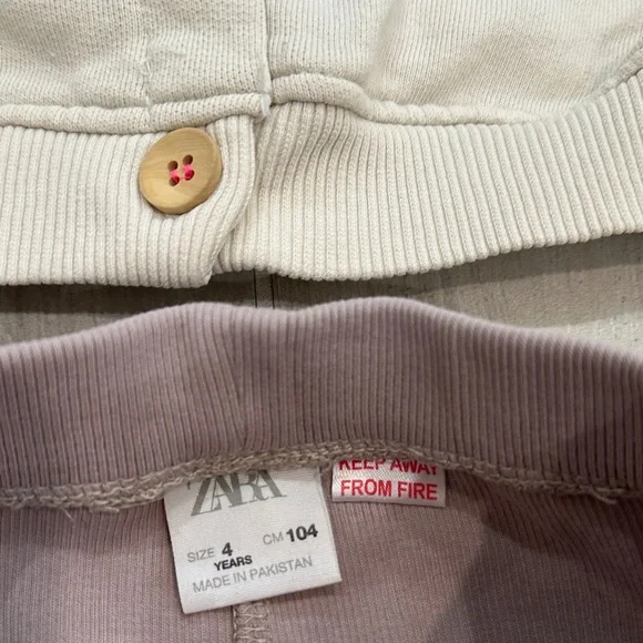 Zara 4T Kids Button Down Sweatshirt Beige and Beige Leggings Outfit - Picture 5 of 11